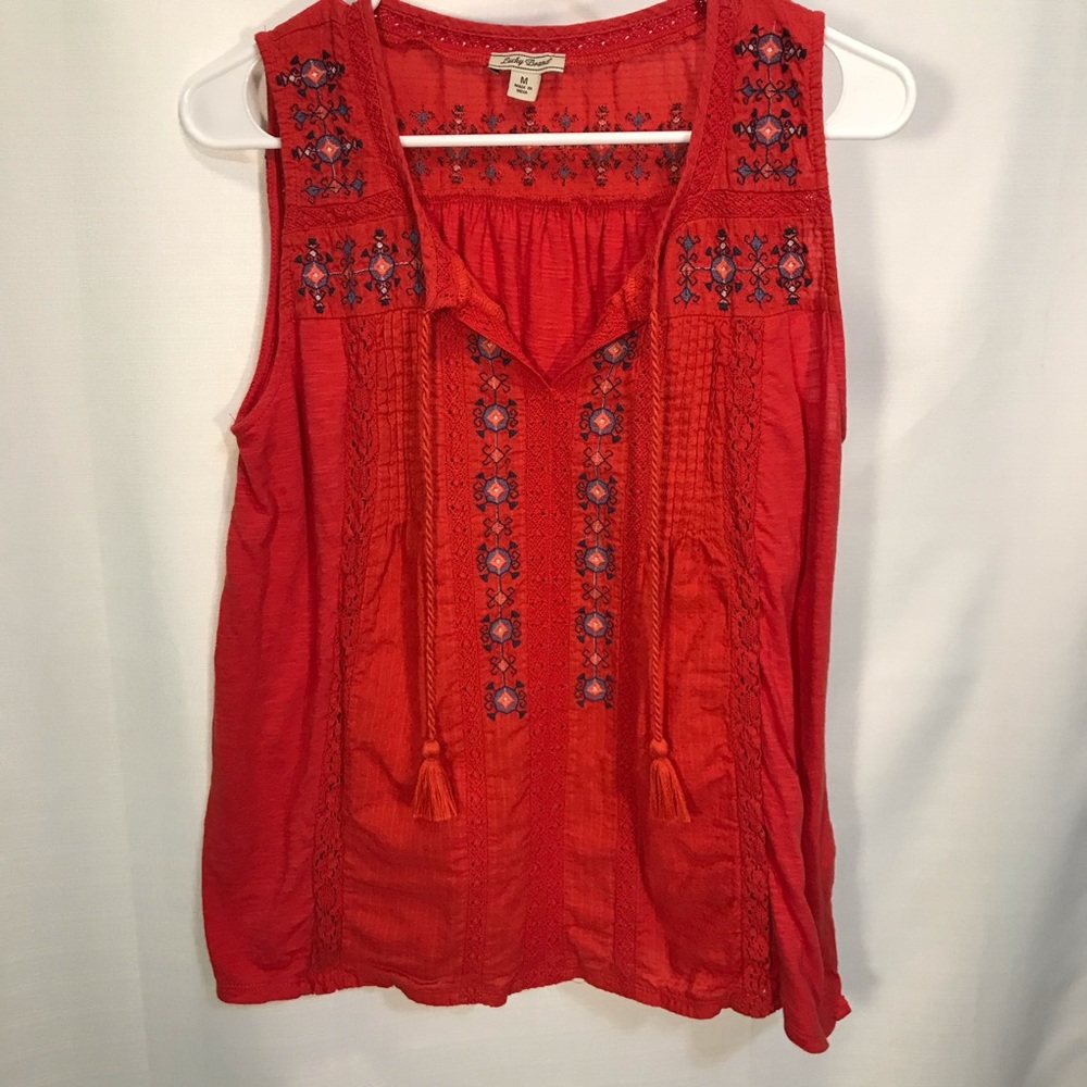 🐘 Lucky Brand Red Cotton Boho Sleeveless